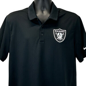 Las Vegas Raiders Polo Shirt Black NFL Short Sleeve Nike Dri Fit Mens L Large